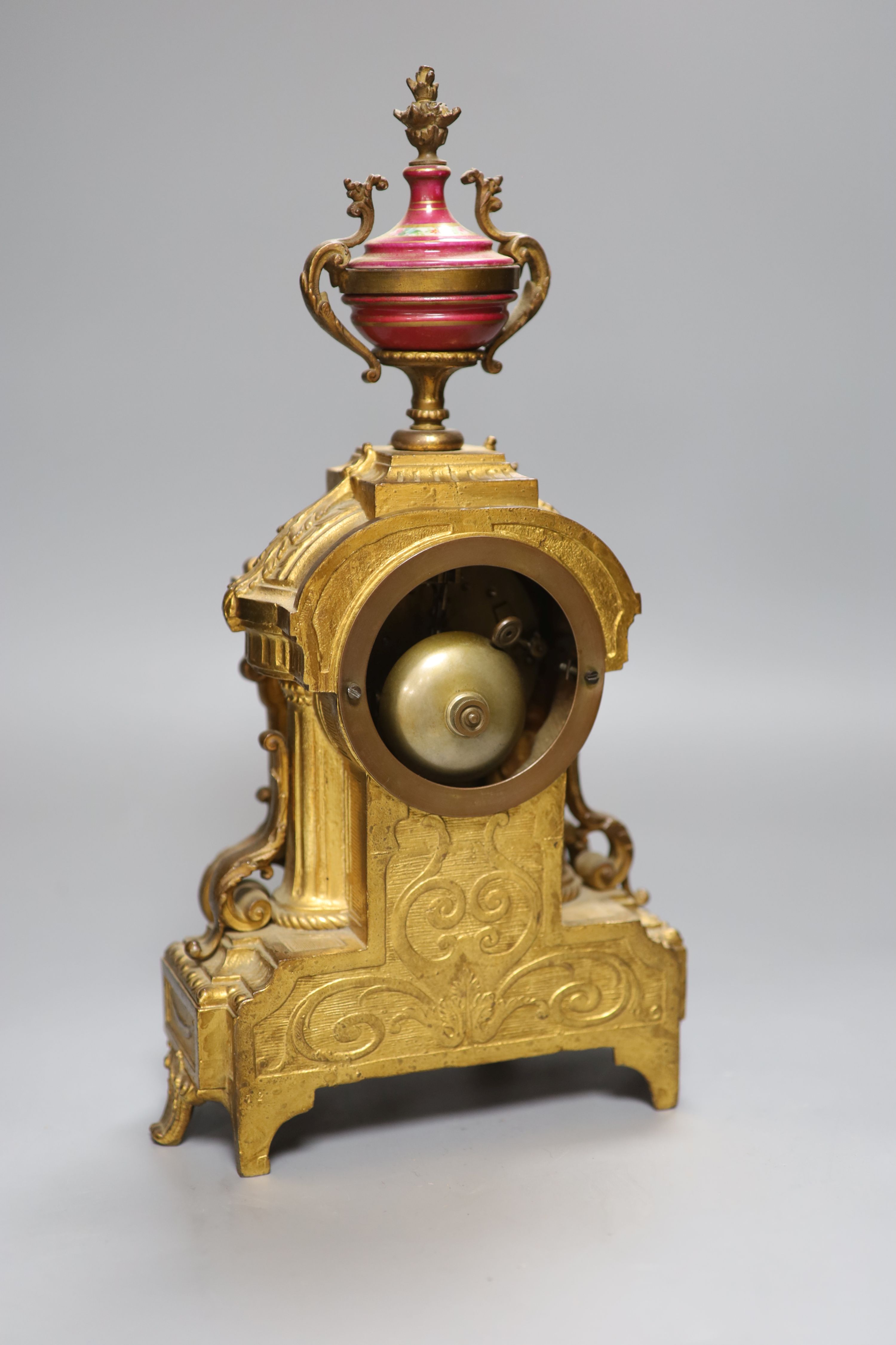 A Louis XVI style eight day mantel clock, height 36cm